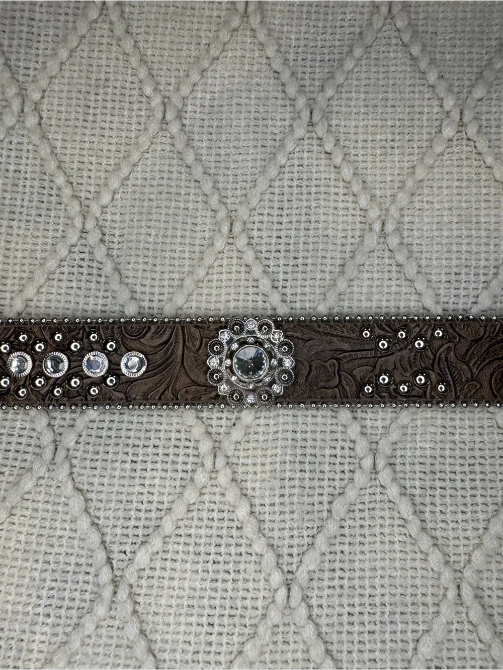 Blazin Roxx N3516602 Western Belt L Brown Rhinestone Concho Cowgirl